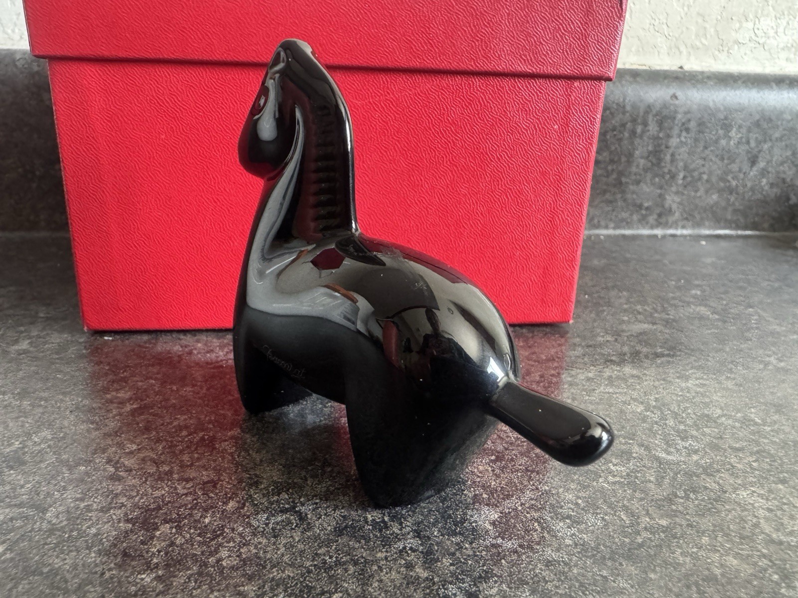Baccarat Crystal Horse Black Stallion Figurine w/ Box Acid Etched Signed France
