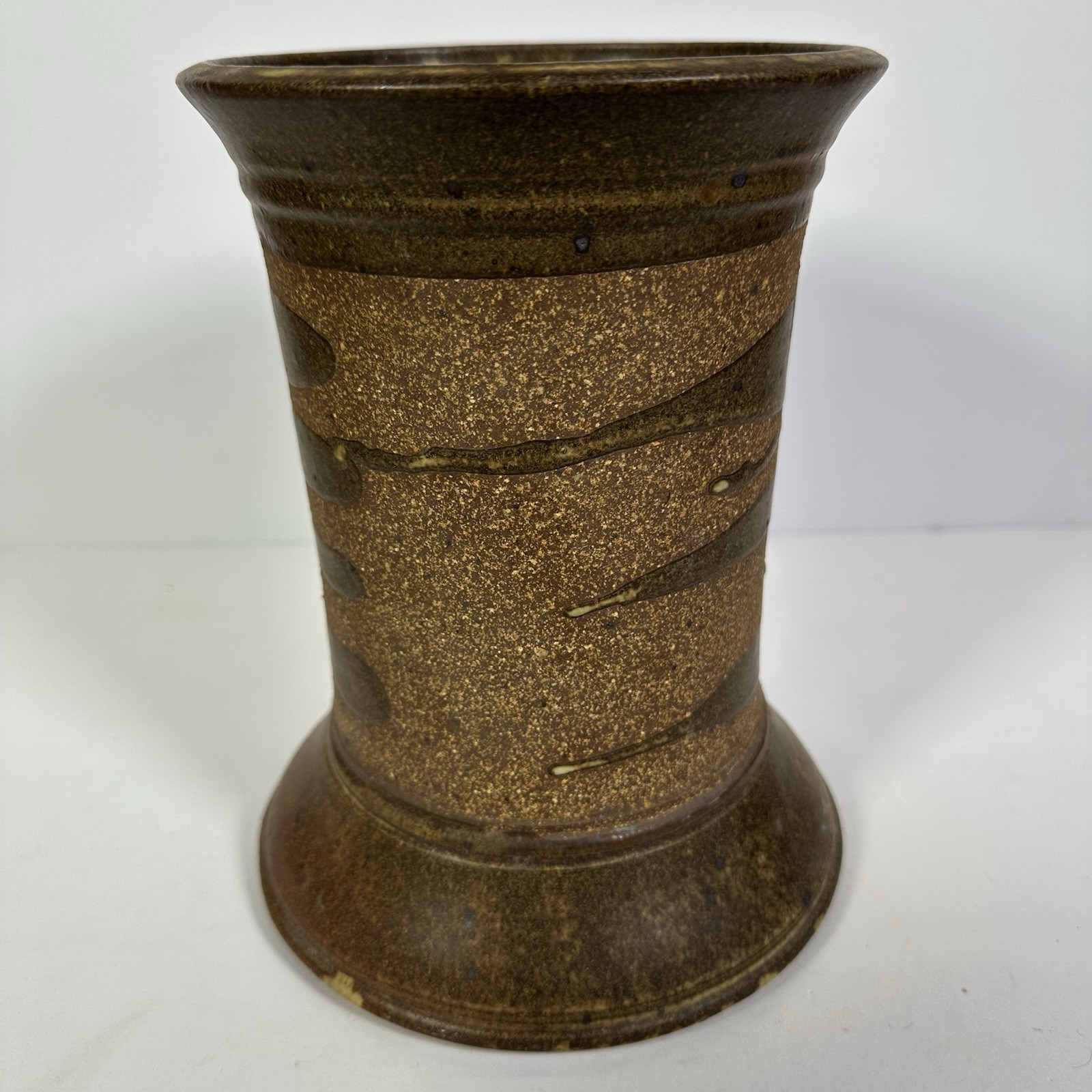 Studio Pottery Stoneware Vase Brown Drip Glaze Signed Handmade 8.5 Inch