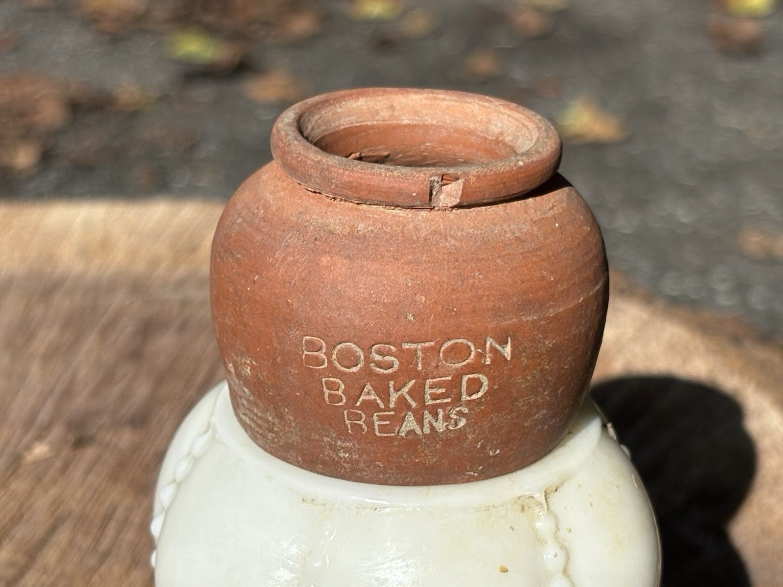 BOSTON BAKED BEANS ANTIQUE CROCK 1890s RED WARE PRIVY DUG NEW JERSEY CUTE