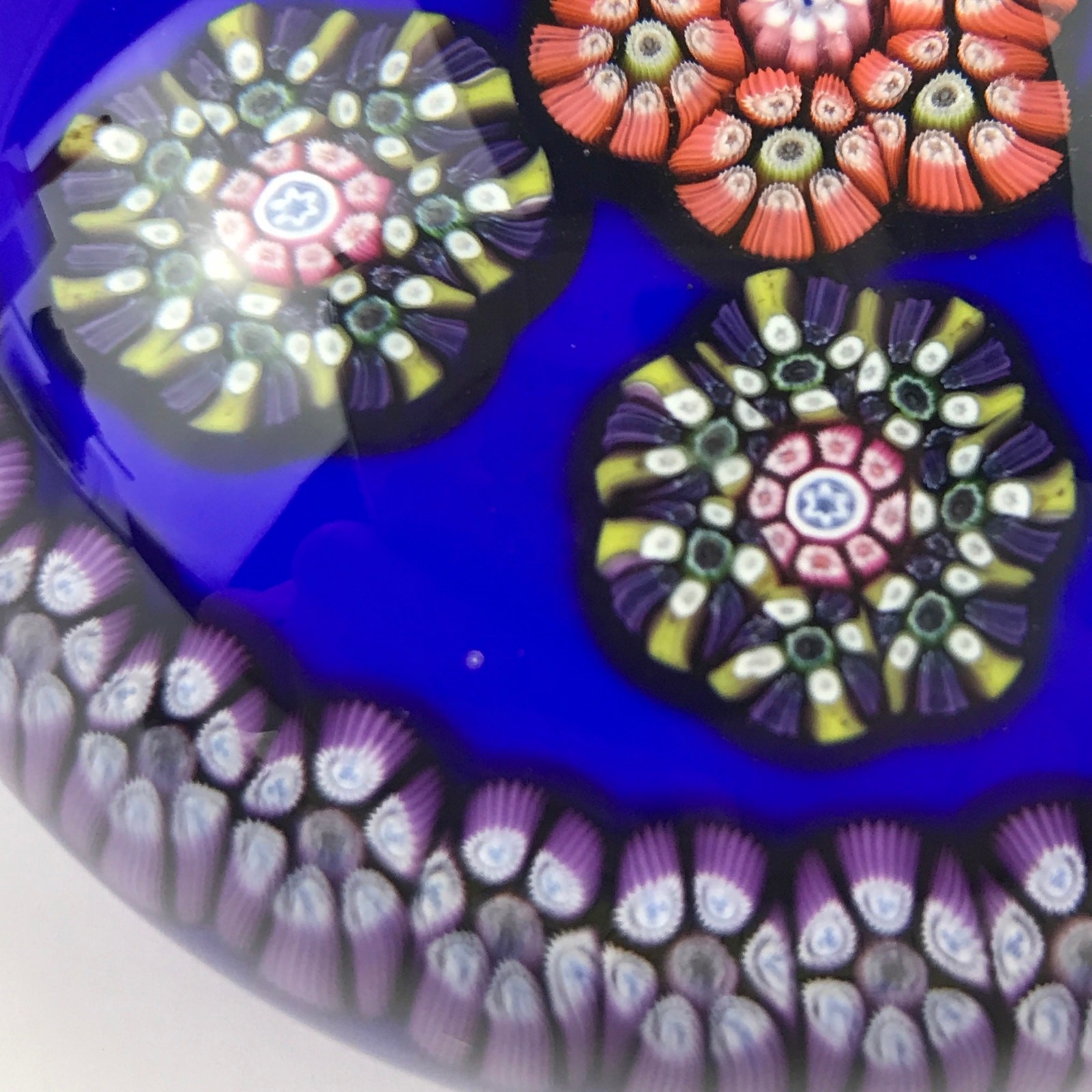 Perthshire 1975C Millefiori Circlets Cane Clusters Ring Blue Ground Paperweight