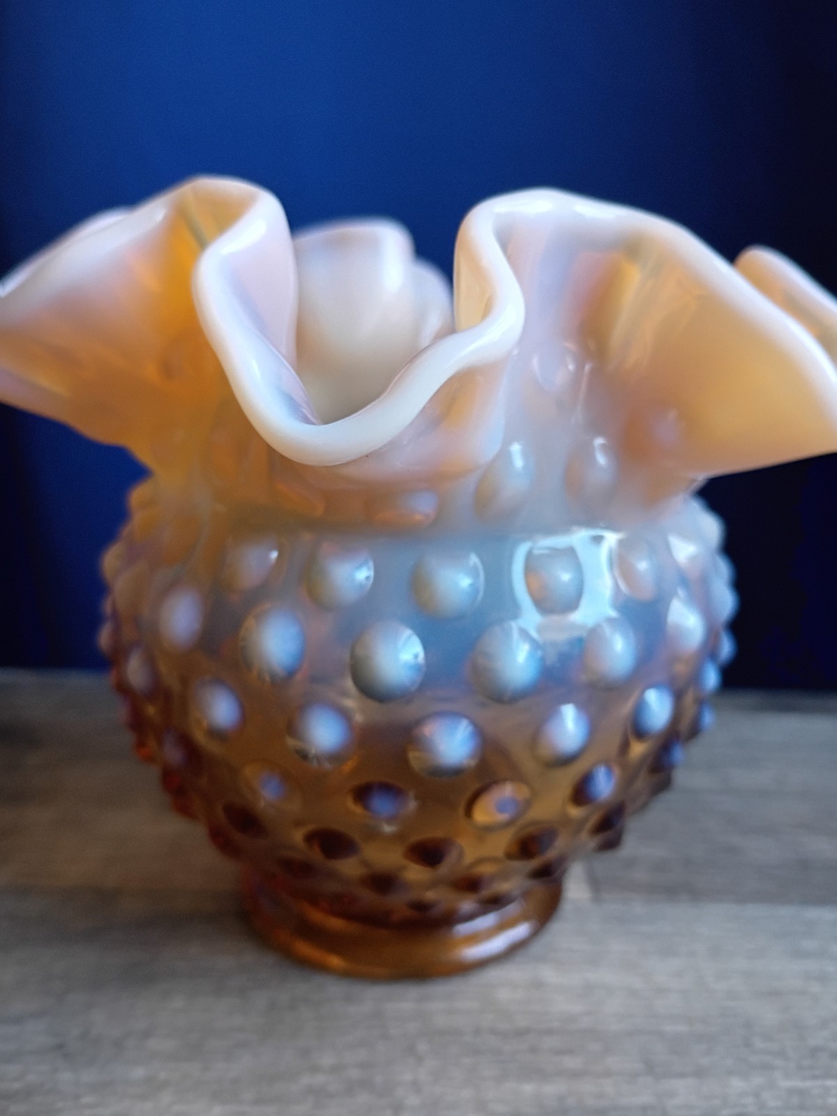Fenton caramel opalescent ruffled hobnail glass vase Vintage Decor Dish