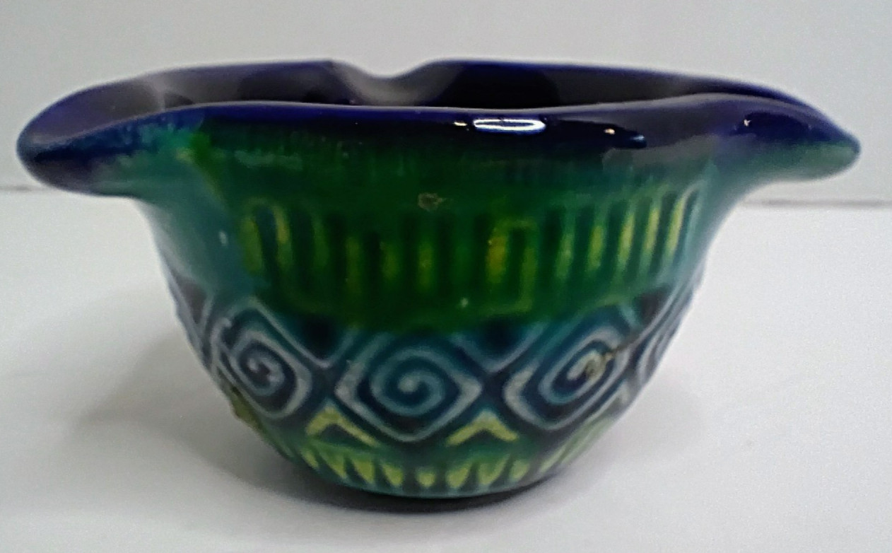 Vintage West German Pottery Personal Ashtray Blue Green Mid Century Modern 233