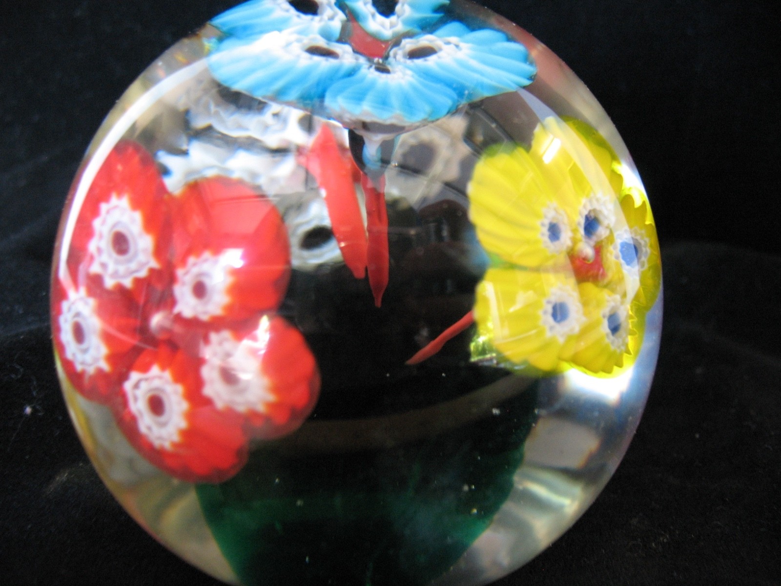 Vintage Millefiori Glass Paperweight Multi-Color Flowers