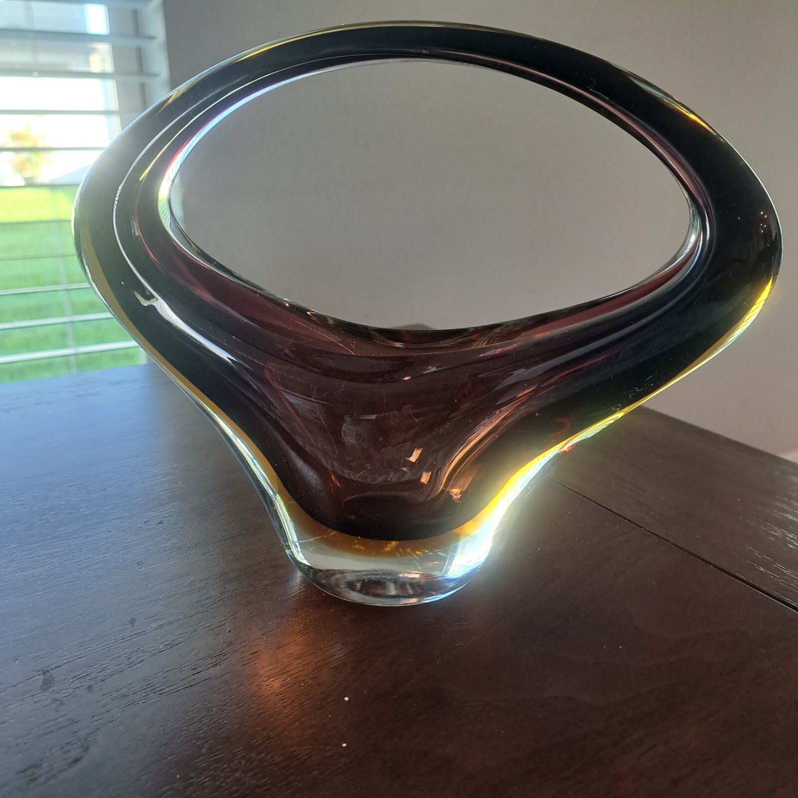 Vintage Mid-Century Art Glass Sommerso Basket Vase – Amethyst & Amber