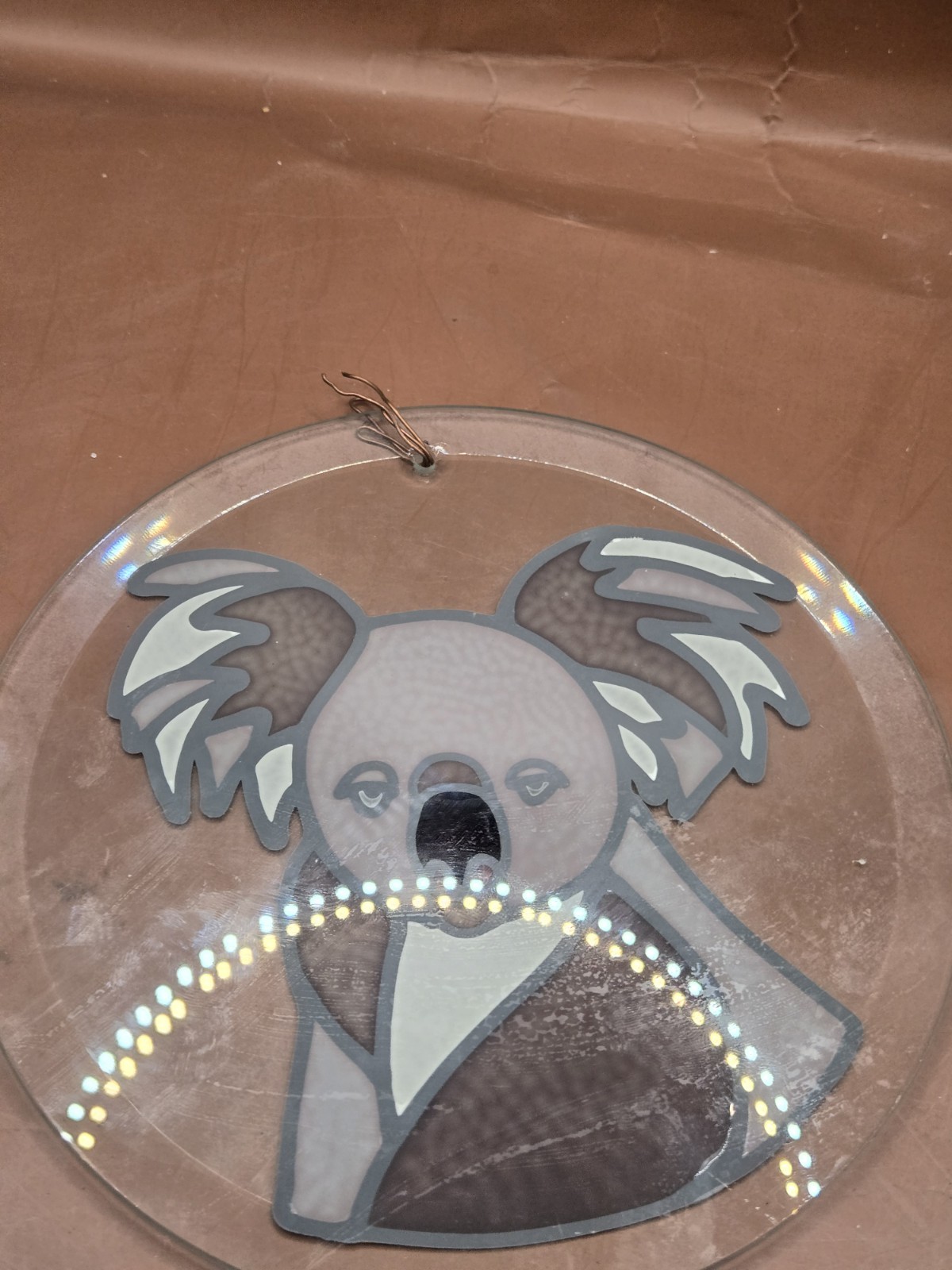 Suncatcher Koala Bear Round Stained Glass Art Piece Window Wall Decor 7.25 In