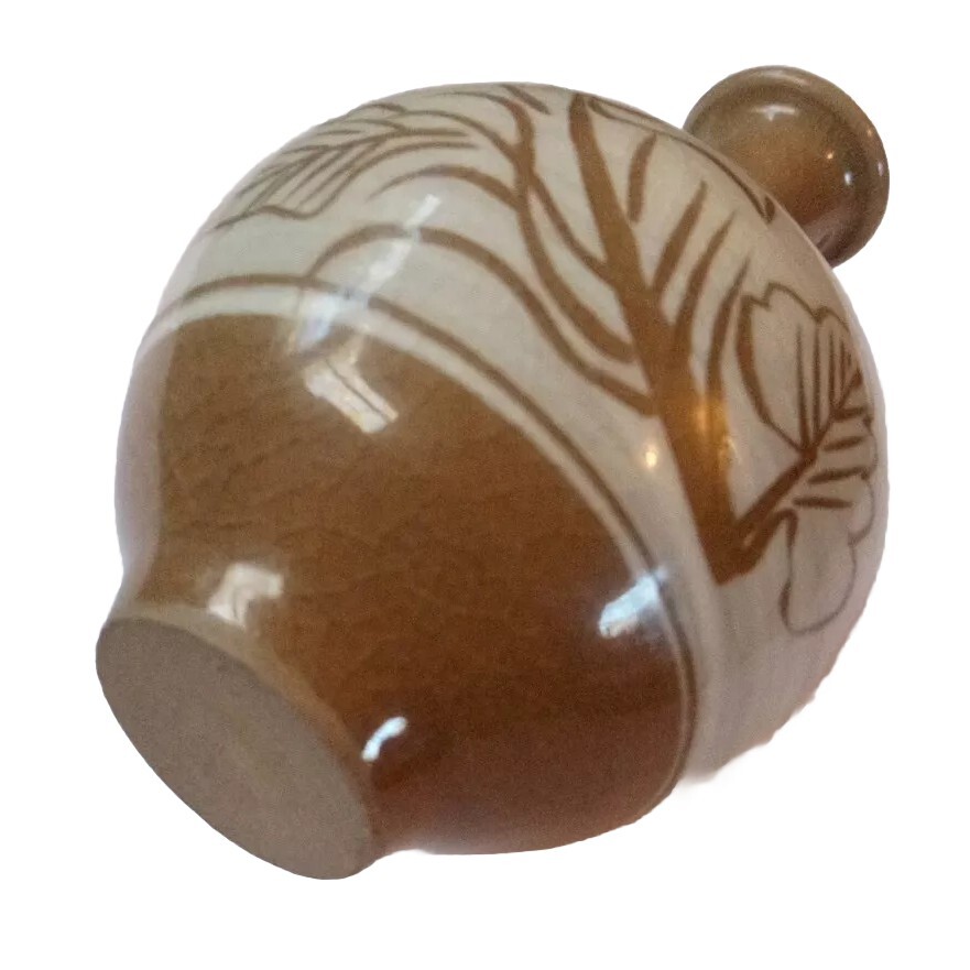 Bun-Cheong Vase Brown Porcelain Miniature Bud Painted Clay Stoneware Korean Art
