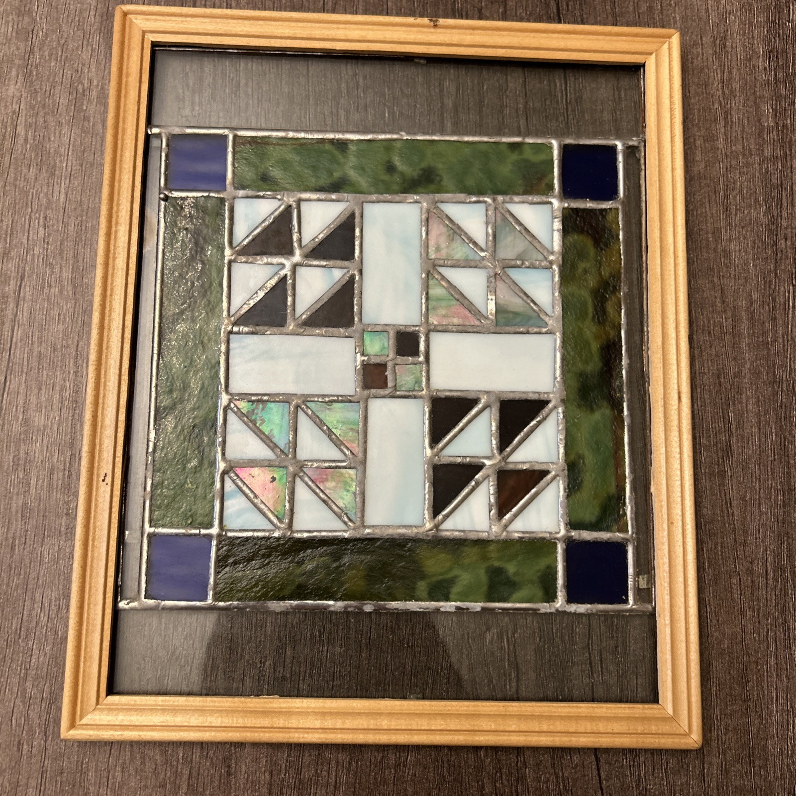 Vintage Stained Glass Window Panel 8×10 Inches Signed “Flying Geese” Year 2000