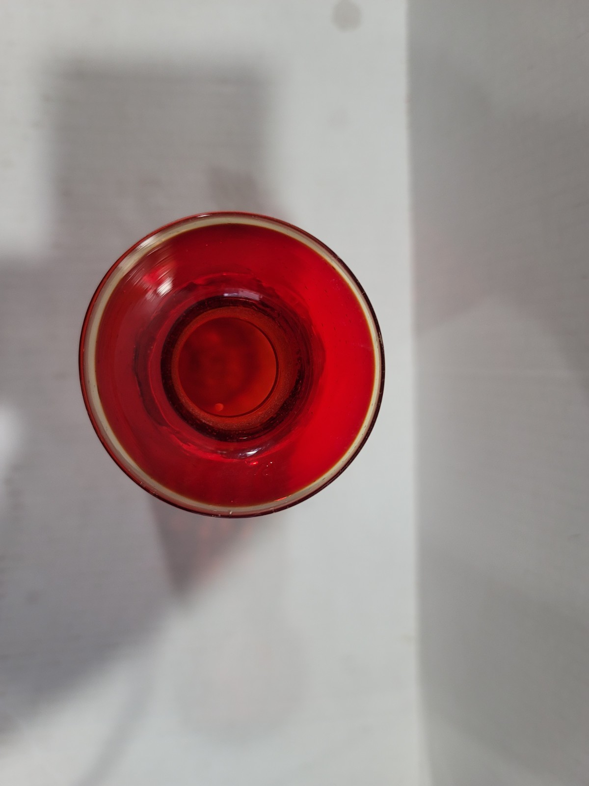 Red Crackle Glass Deco Bottle Rainbow Glass, Blenko? Amberina Cadmium Vintage