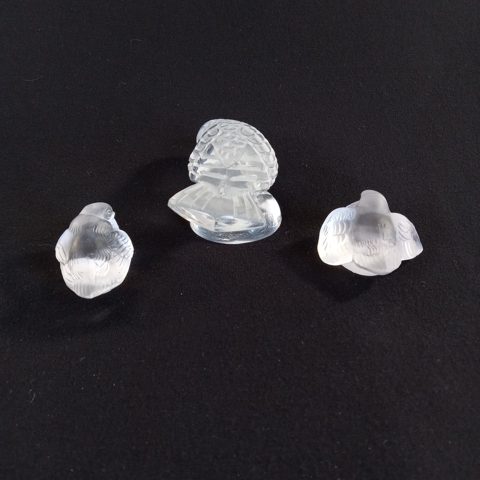Barolac Weil Frosted Glass Sparrow Figurine & 2 Small Birds Frosted Art Deco Set