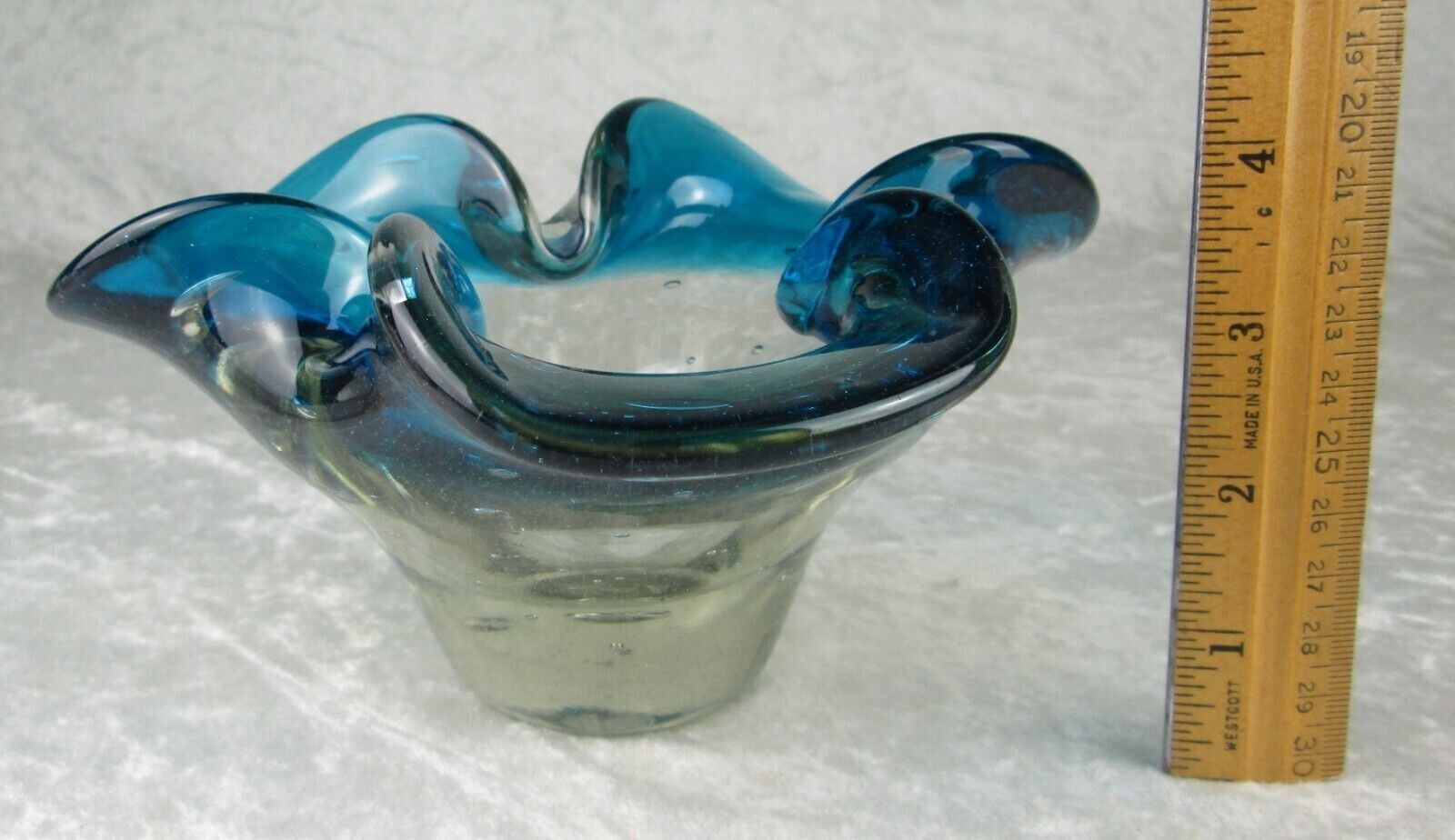 Murano Art Glass Ashtray Dish Turquoise Blue 7-1/2 in Vintage Mid Century Modern