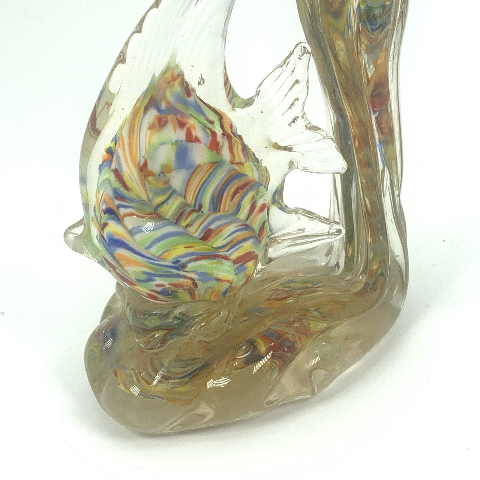 Angel Fish Glass Figurine Multicolor Double Paperweight 8.5″ Sculpture