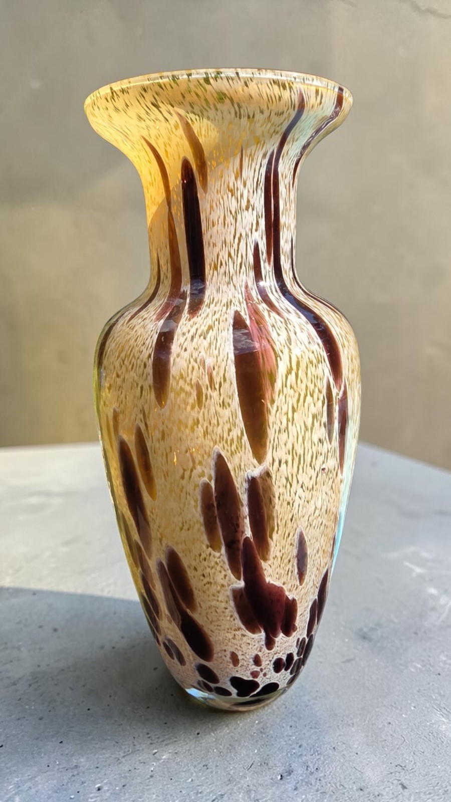 Maestri Vetrai Murano 14.5” Hand Blown Large Art Glass Vase Gold Flake Italy