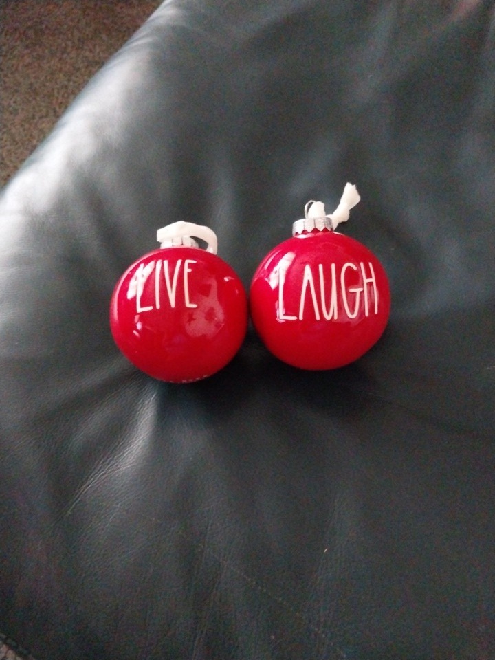 Rae Dunn Live And Laugh Red Ornaments Christmas Holiday Set Of 2 Ceramic