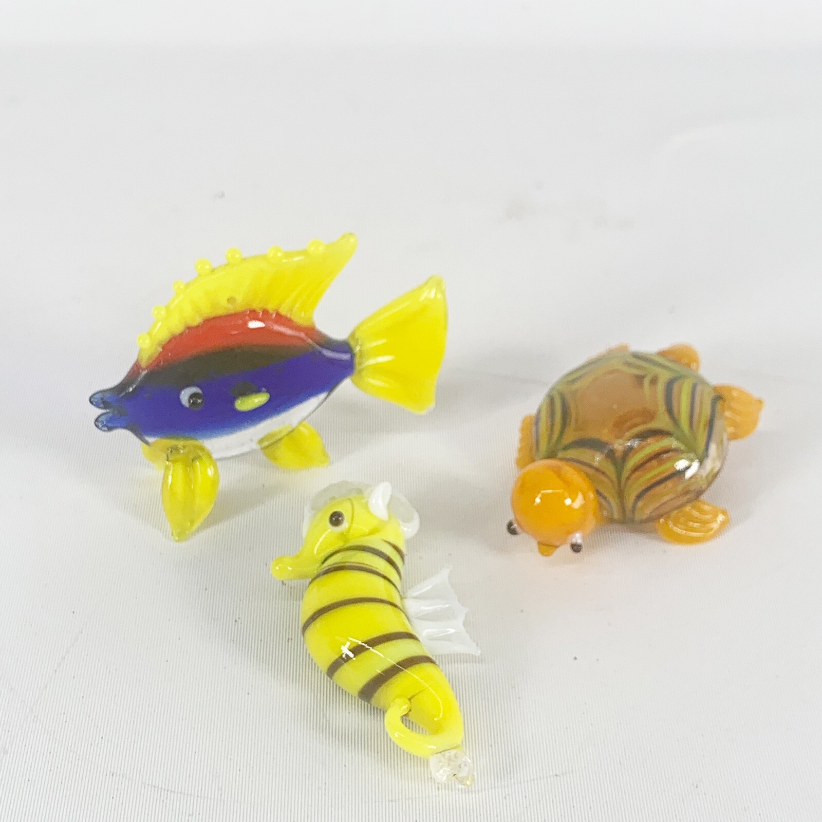Hand Blown Art Glass Sea Horse Fish Turtle Mini Miniature Lot Of 3