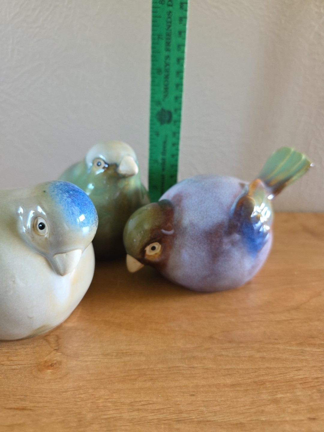 3 Chubby Round Pottery Birds Farmhouse Sparrow Finch Figurine Decor Nature Boho