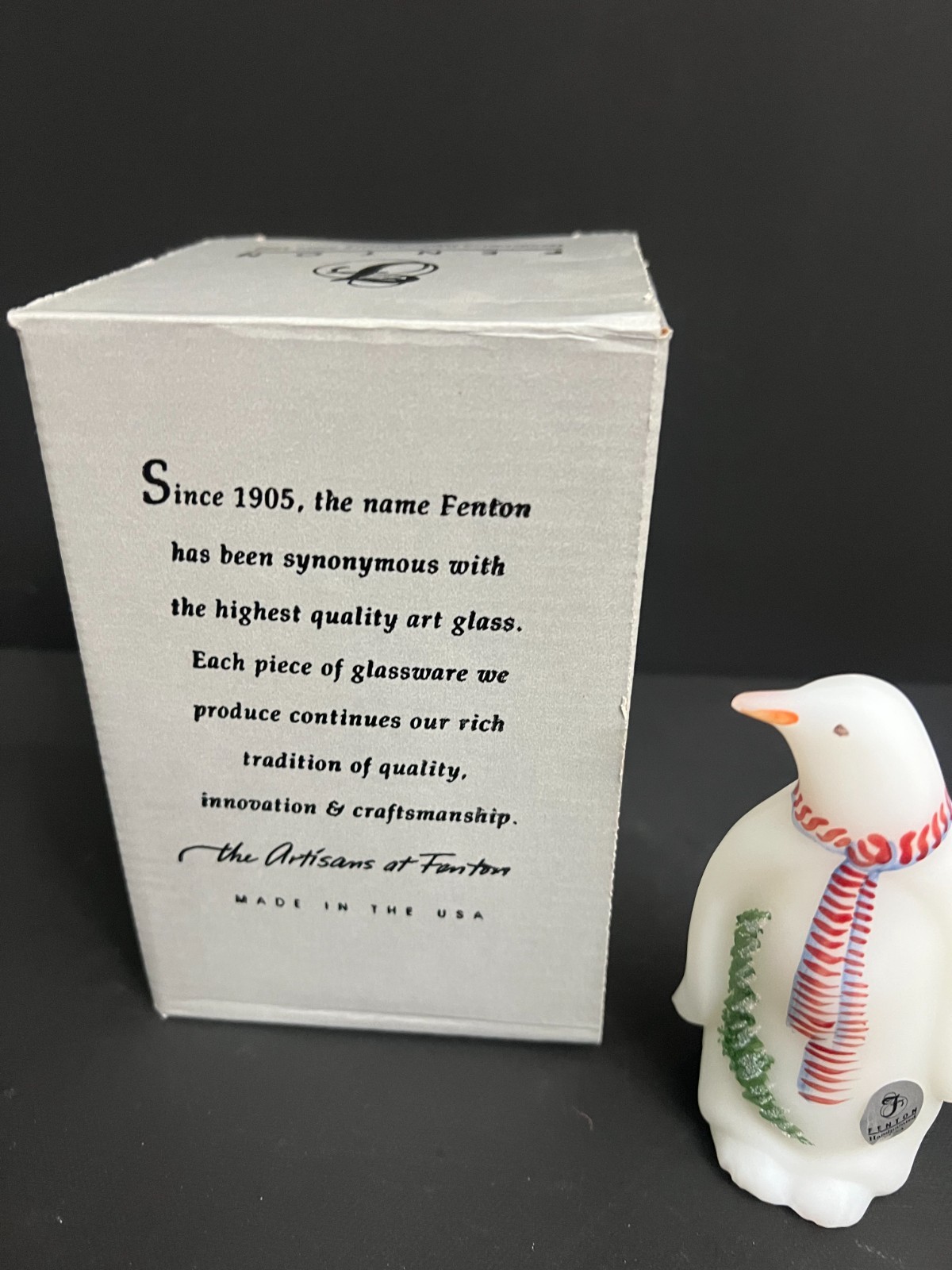 95th Anniversary Vintage Fenton 2000 Christmas Penguin Hand Painted Signed