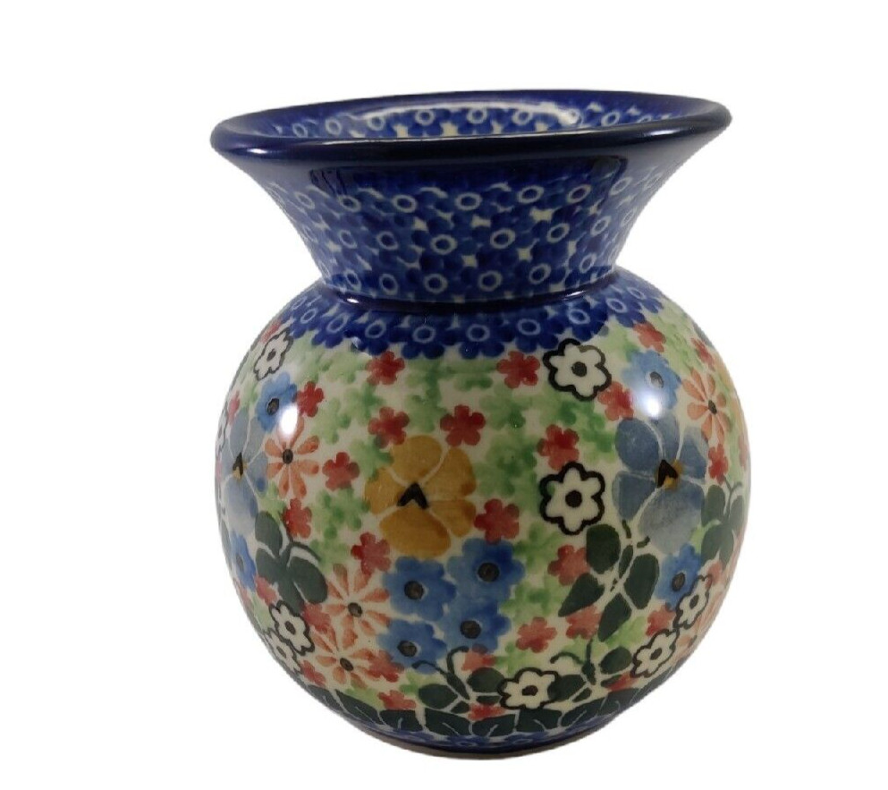 VTG Maria Starzyk Boleslawiec Vase UNIKAT Flowers Design Handmade Poland