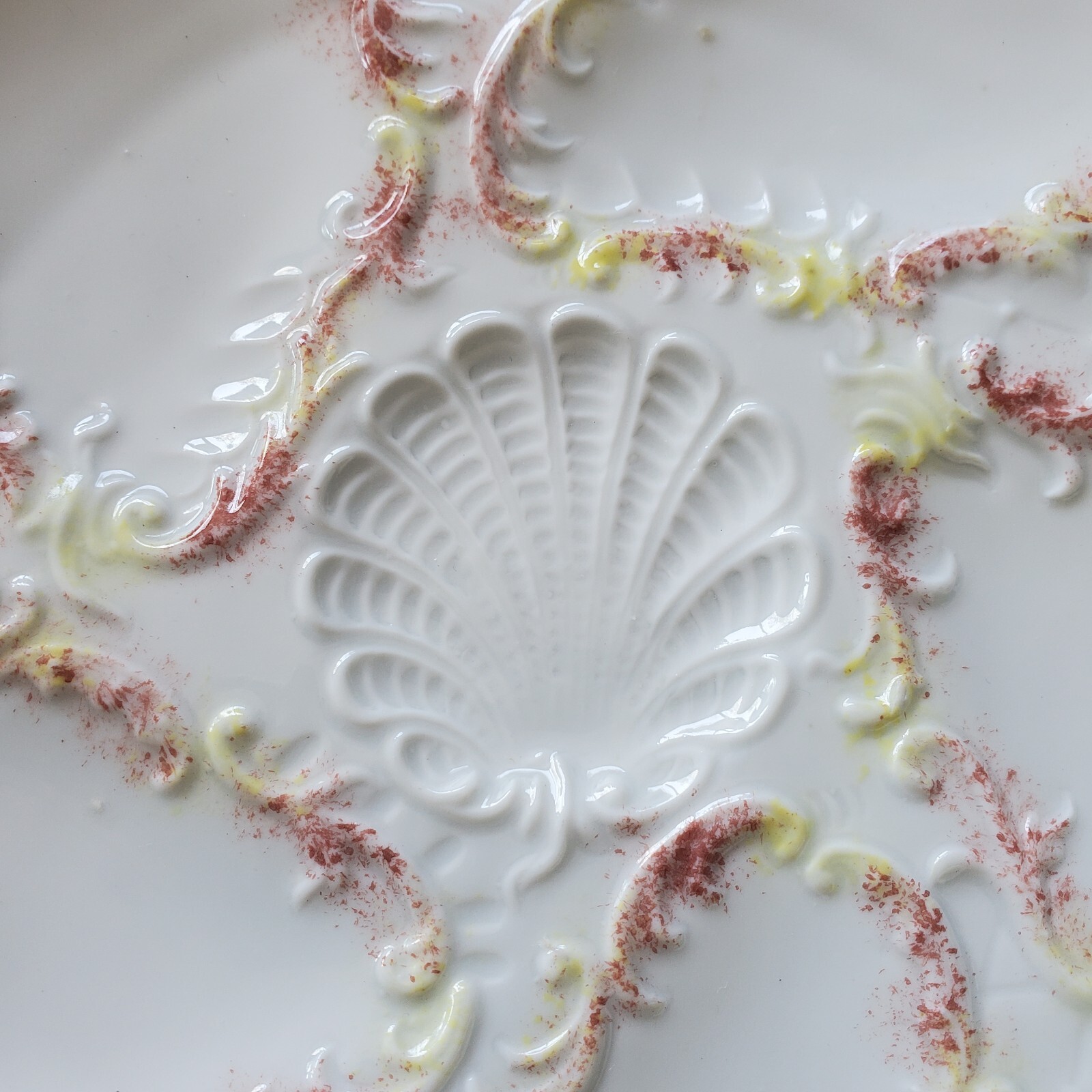 Antique Porcelain Hand Painted Oyster Plate D 8″ , 6 Avail