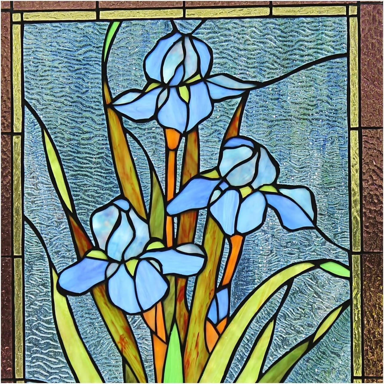 25-inch Antique Vintage Style Iris Stained Glass Window Hanging Suncatcher Panel