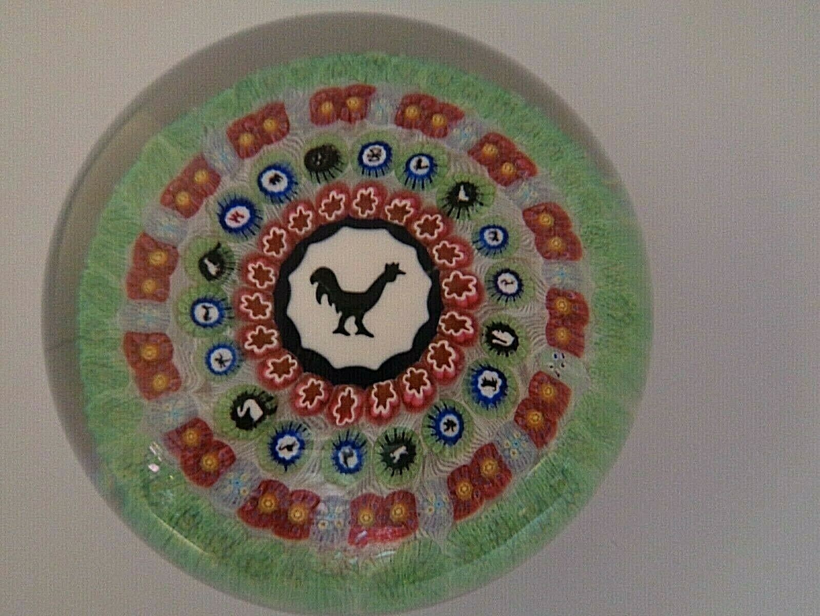 LARGE 1971 Baccarat Crystal GRIDEL ROOSTER Millefiori Cane Paperweight #541 3.3″
