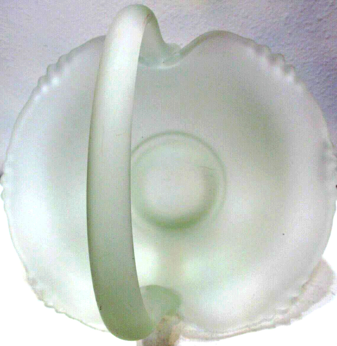 Beautiful Indiana Tiara Frosted Glass Basket Handle Stamped J.T. 10 1/4″ T