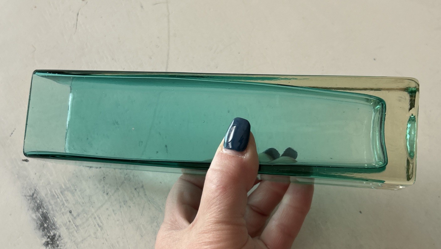 VTG Gunnar Ander Rectangular Teal Art Glass Vase Lindshammar Sweden 8.1”Hx2”D