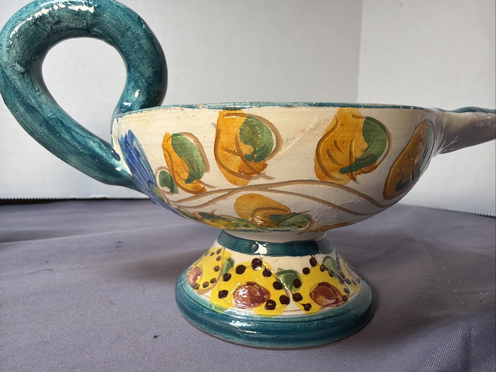Vintage Aladdin Lamp Candle Holder Handpainted Italy Pottery Set Of 2
