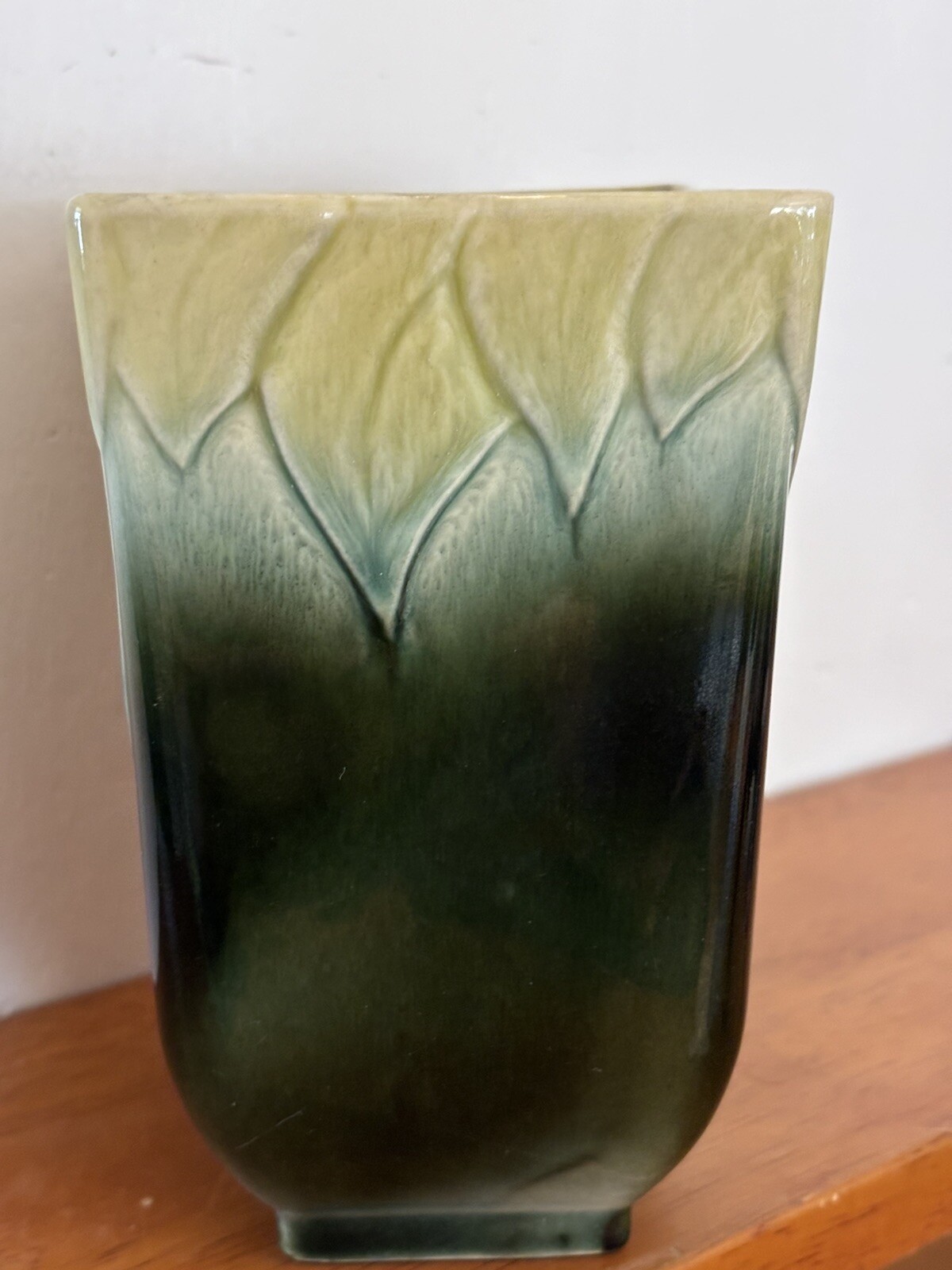 Hull 116 Mid Century Green & Yellow Ceramic Glazed Vase or Planter 5x3x6Tall