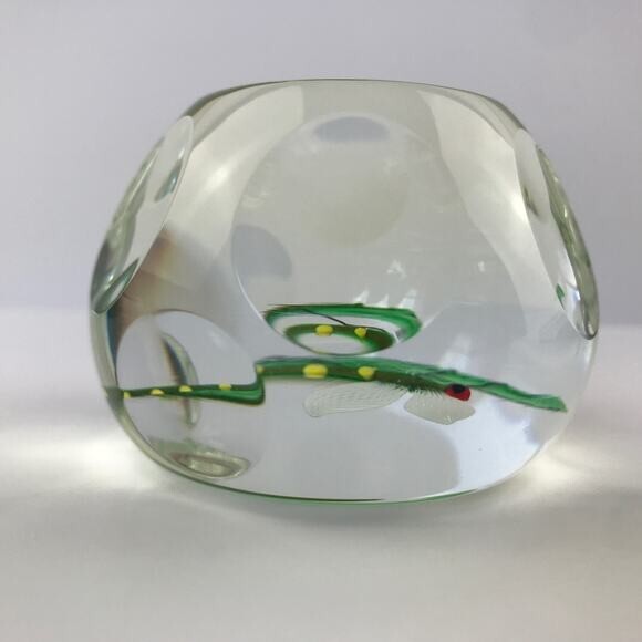 Perthshire 1986C Aventurine Dragonfly Faceted Clear Lampwork Insect Paperweight