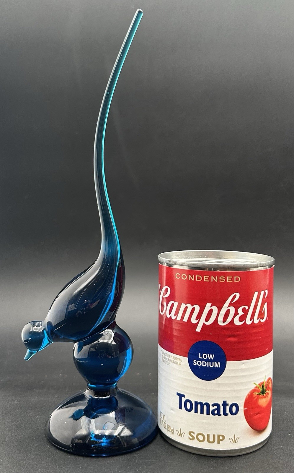 Viking Glass Long Tailed Bird Blue 9 1/2 Inches Tall Mid Century Modern MCM