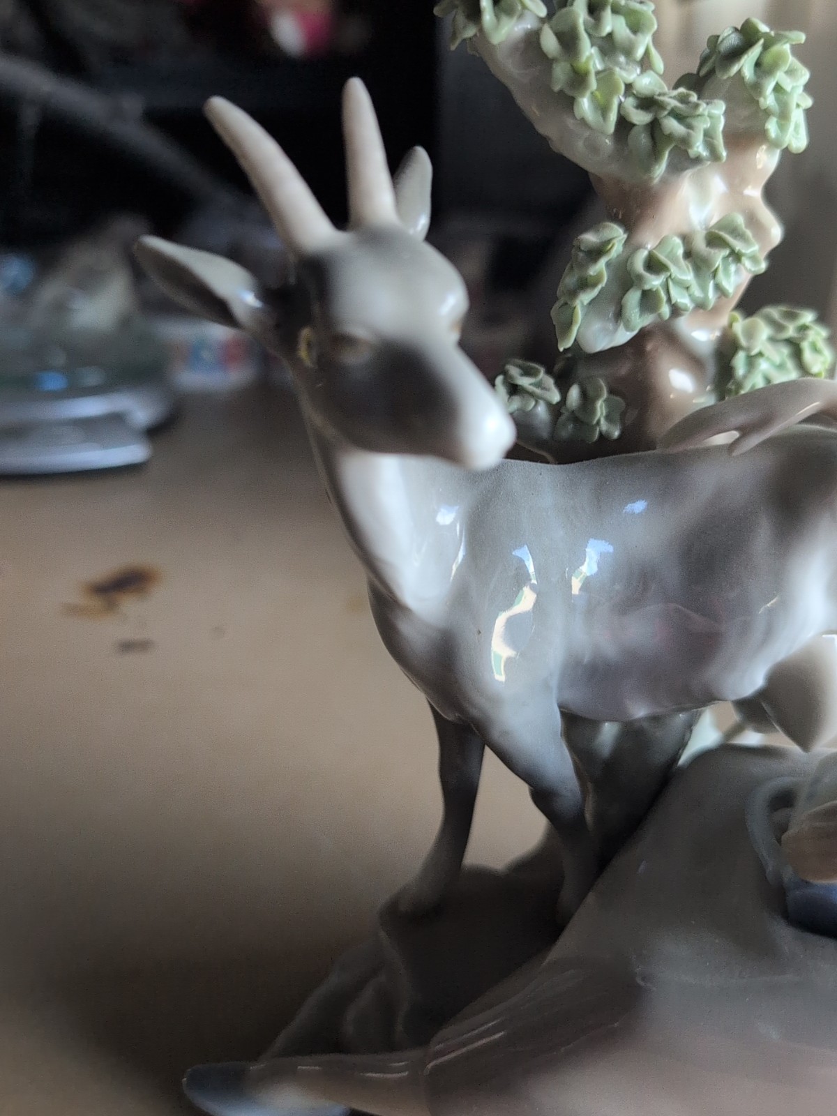 Lladró Porcelain Woman with Goat Glossy Decorative Figurine White Beige