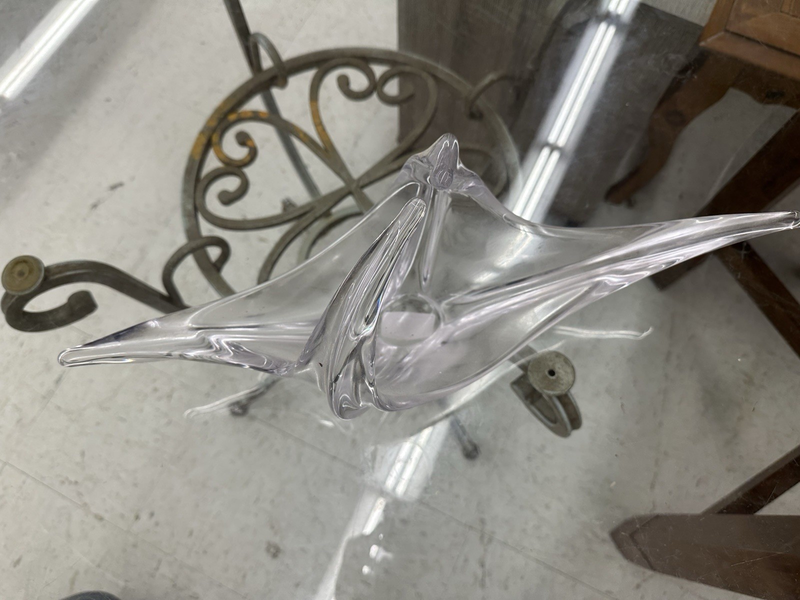 COFRAC Art Vannes France Crystal Glass Winged Centerpiece Sculpture 20” VTG