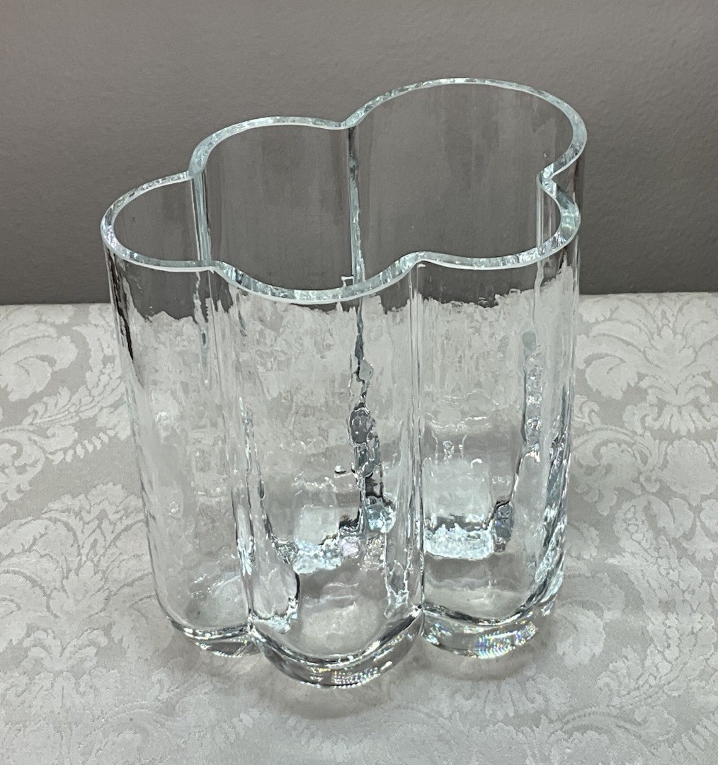 Sea Glasbruk Rune Strand Pauline Signed 7” Lobed Cloud Textured Glass Vase