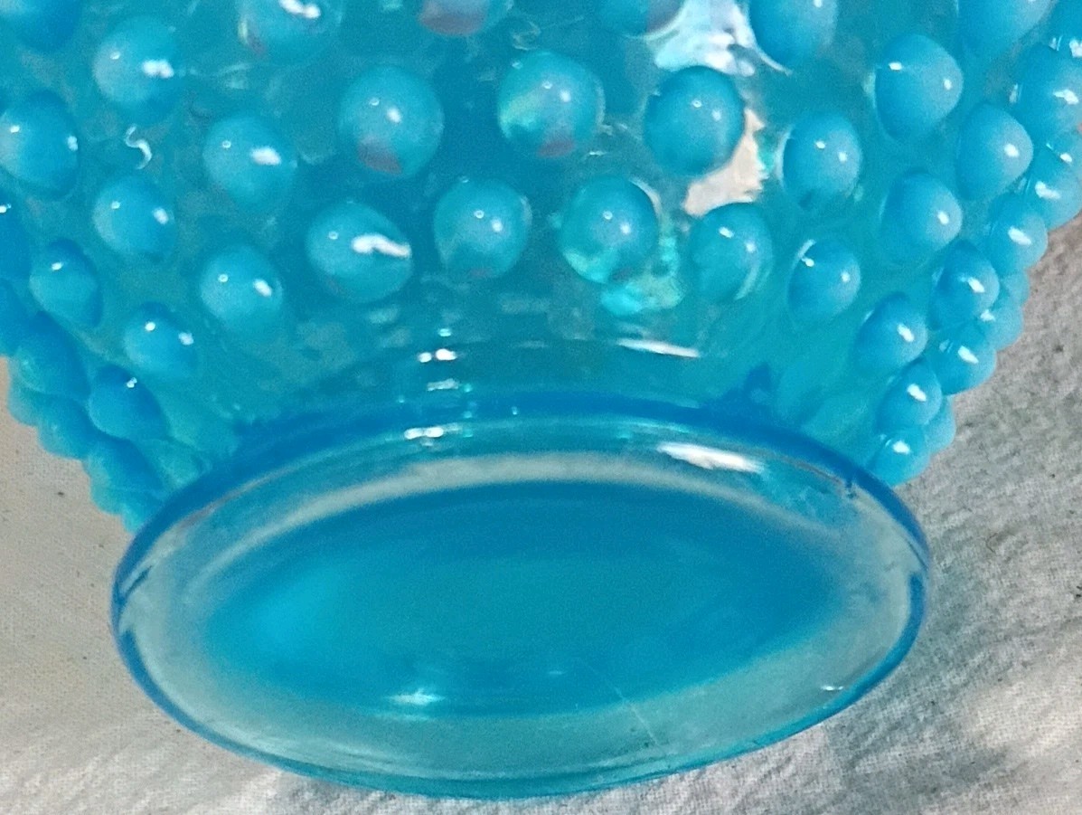 Vintage Fenton Blue Opalescent Rose Bowl Vase 4.5″ B11
