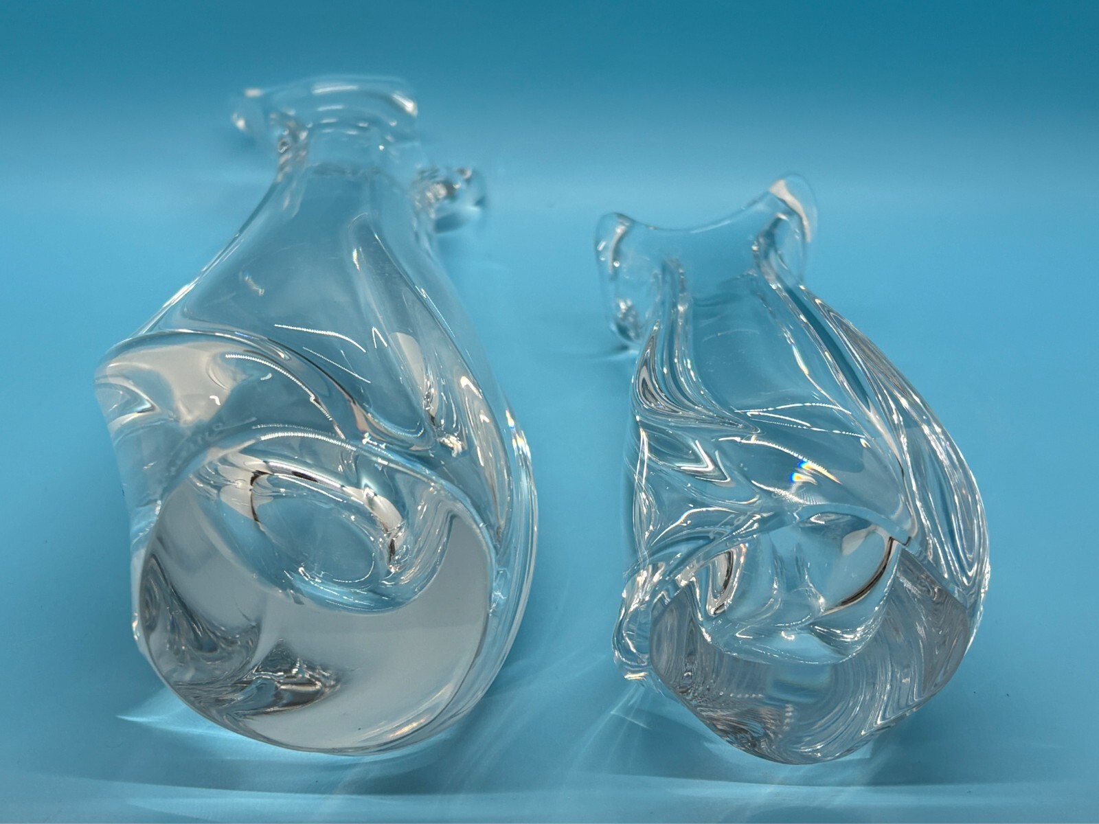 Lot of 2 Daum France Crystal Swirl/Twist Vases – 7” & 10.5” – Elegant Beautiful