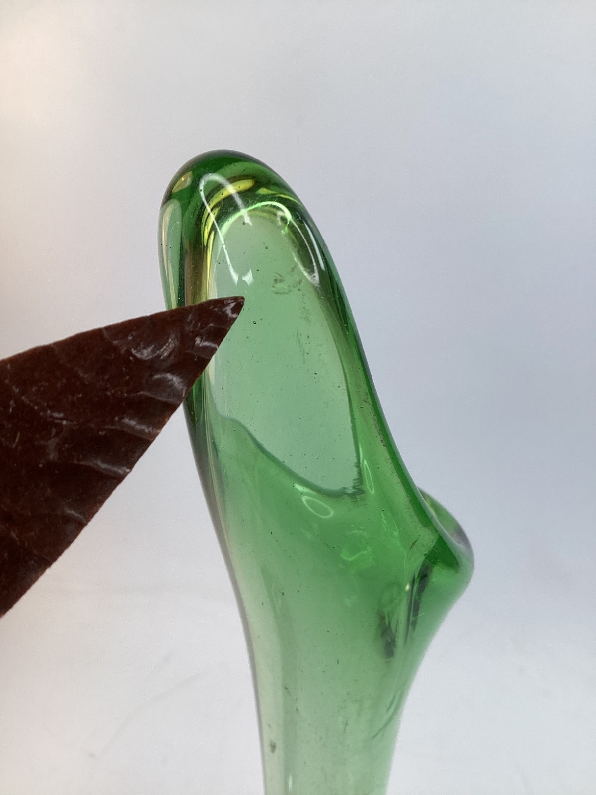 19” Vintage MCM Green Swung Glass Drape Vase Swung FREE SHIPPING