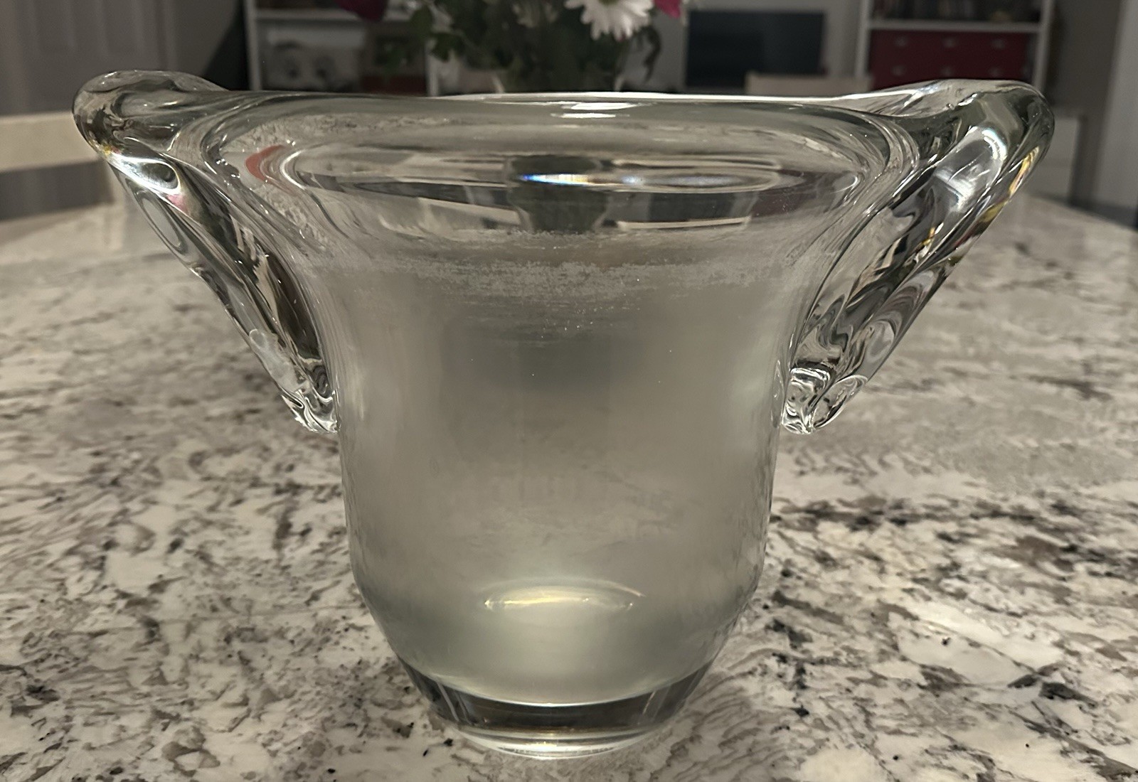 Daum France Large Signed Clear Crystal Vase Heavy Vintage Read