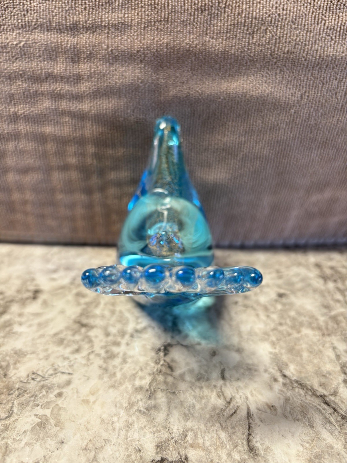 Clear and blue glass bird figure with gold flakes inside #B11