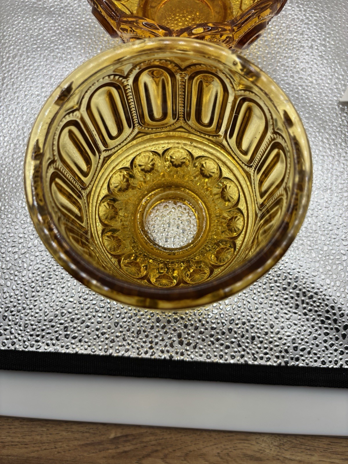 L.E. Smith Moon & Stars Pattern Pressed Glass Candle Holder, Amber Decorative