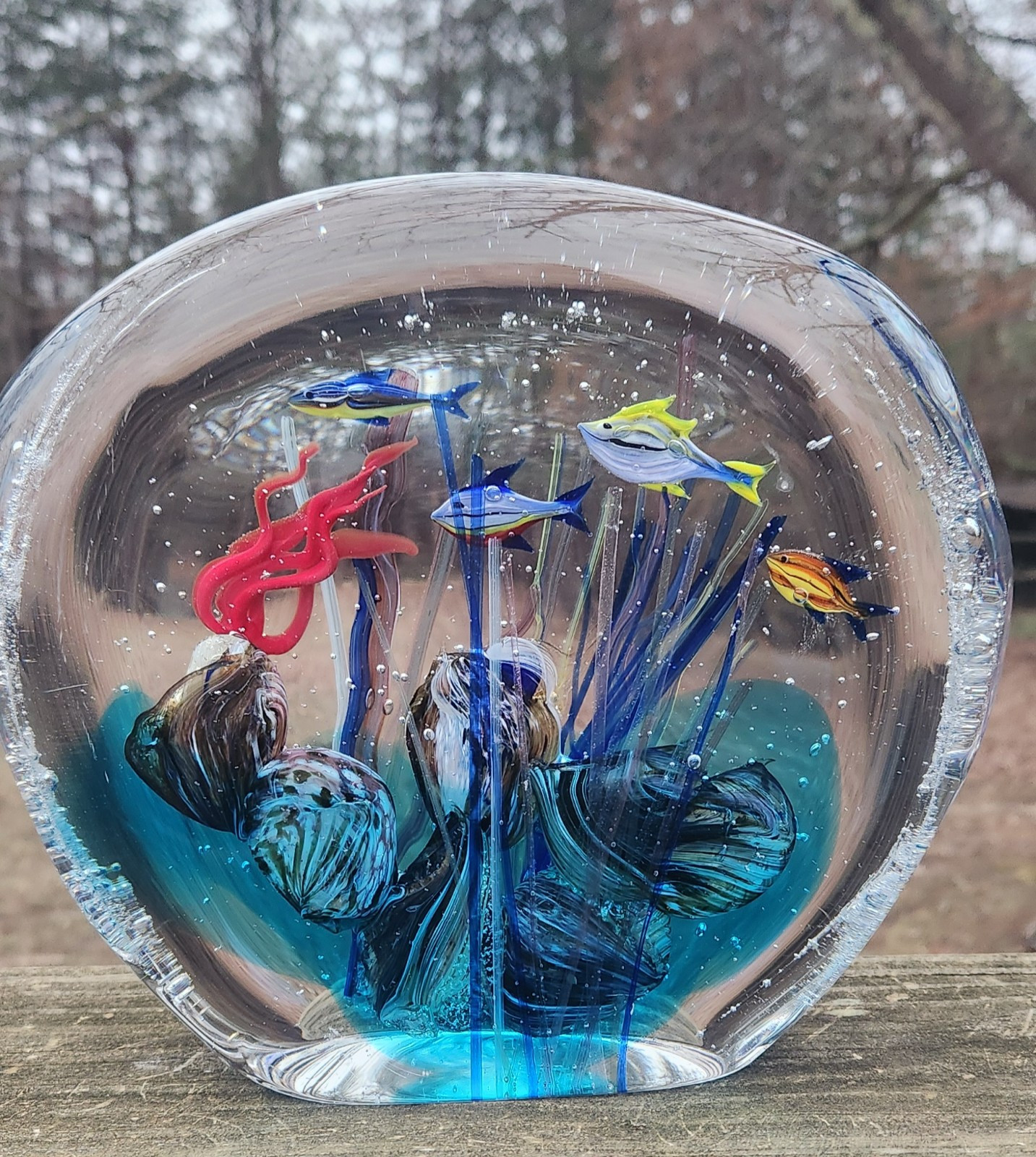 LG Vtg Murano Signed Glass Fish Sculpture Aquarium/Reef 12.6 lbs 8″Tx9.5″W 3″