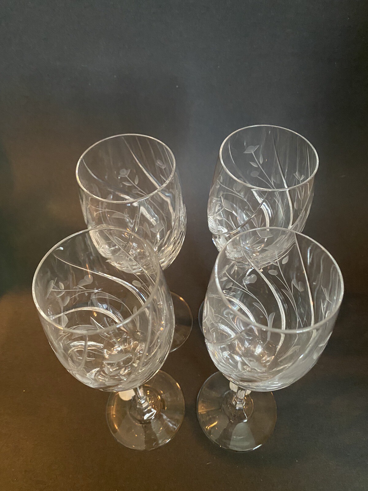 Mikasa English Garden Lot Of 4 Etched Flowers Wine Crystal Glasses 8 1/8 In 5 Oz