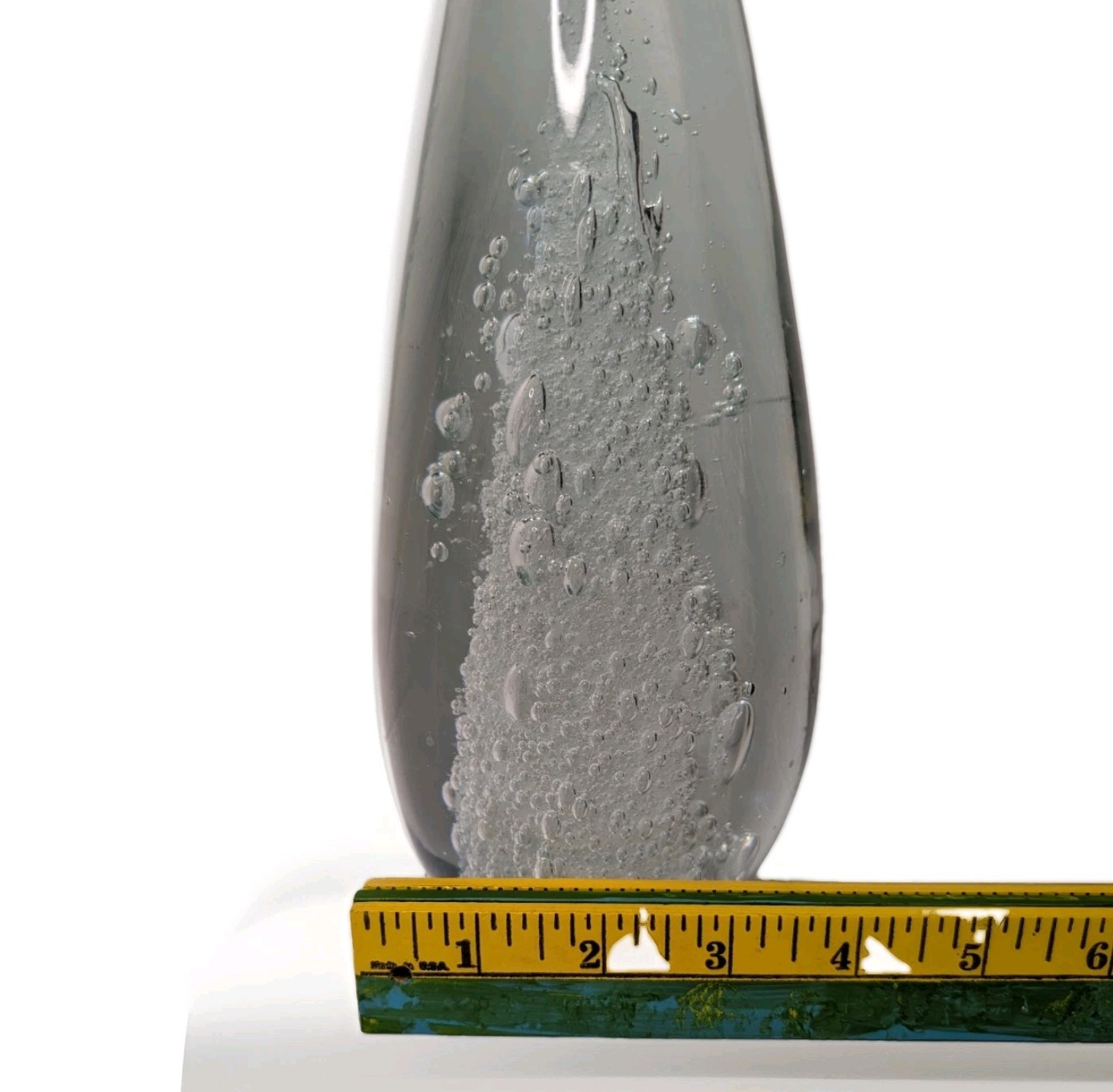 Pyramid Obelisk Art Glass Sculpture 10.5″ Bubble Hand Blown 8lbs Rare Vintage