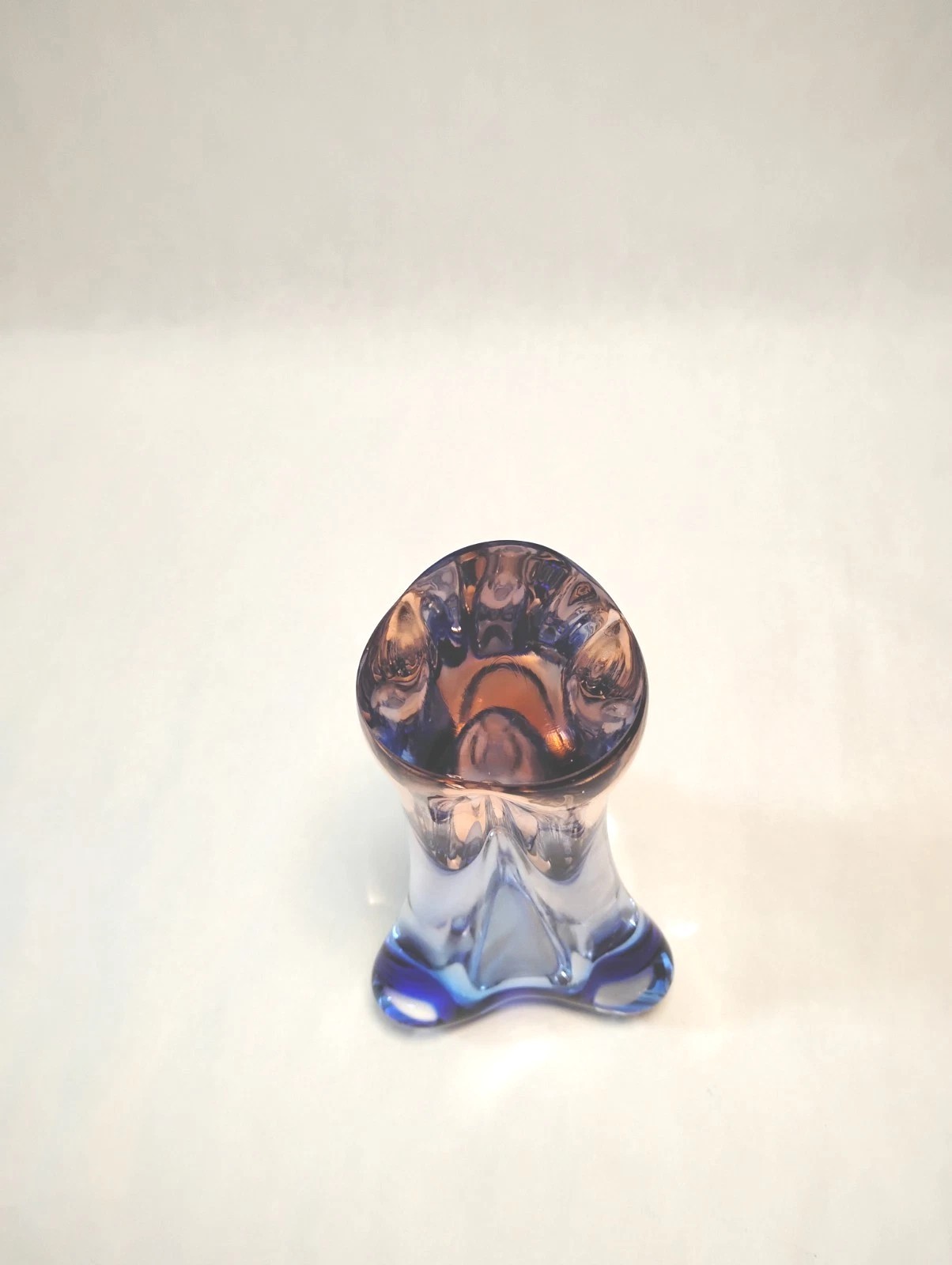 Vintage Bohemia Crystal Glass Blue & Pink Perfect Condition Vase 8″ Tall