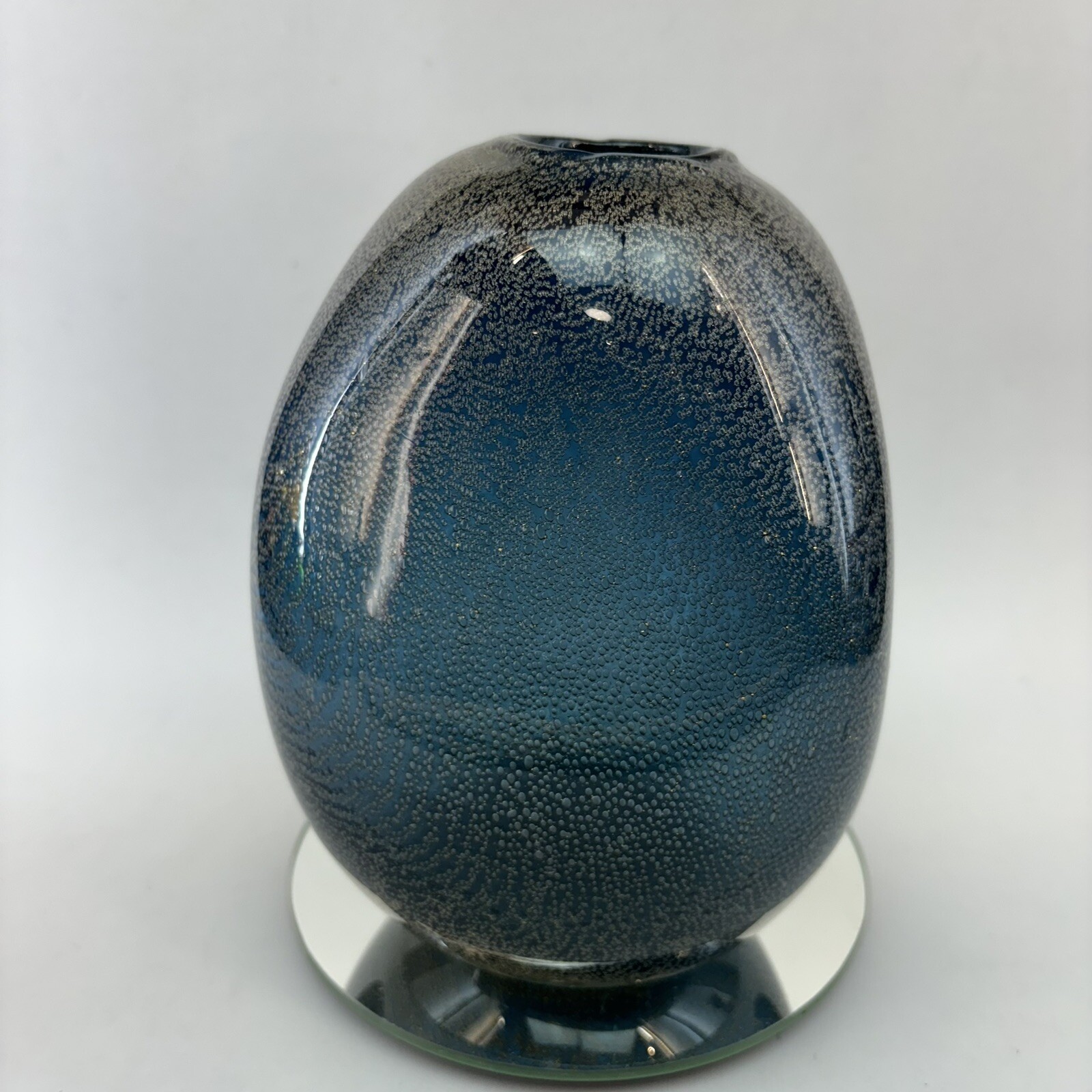 ONE ONLY Torre Tagus 7” Biomorphic Blue Silver Glass Vase Brutalist Organic
