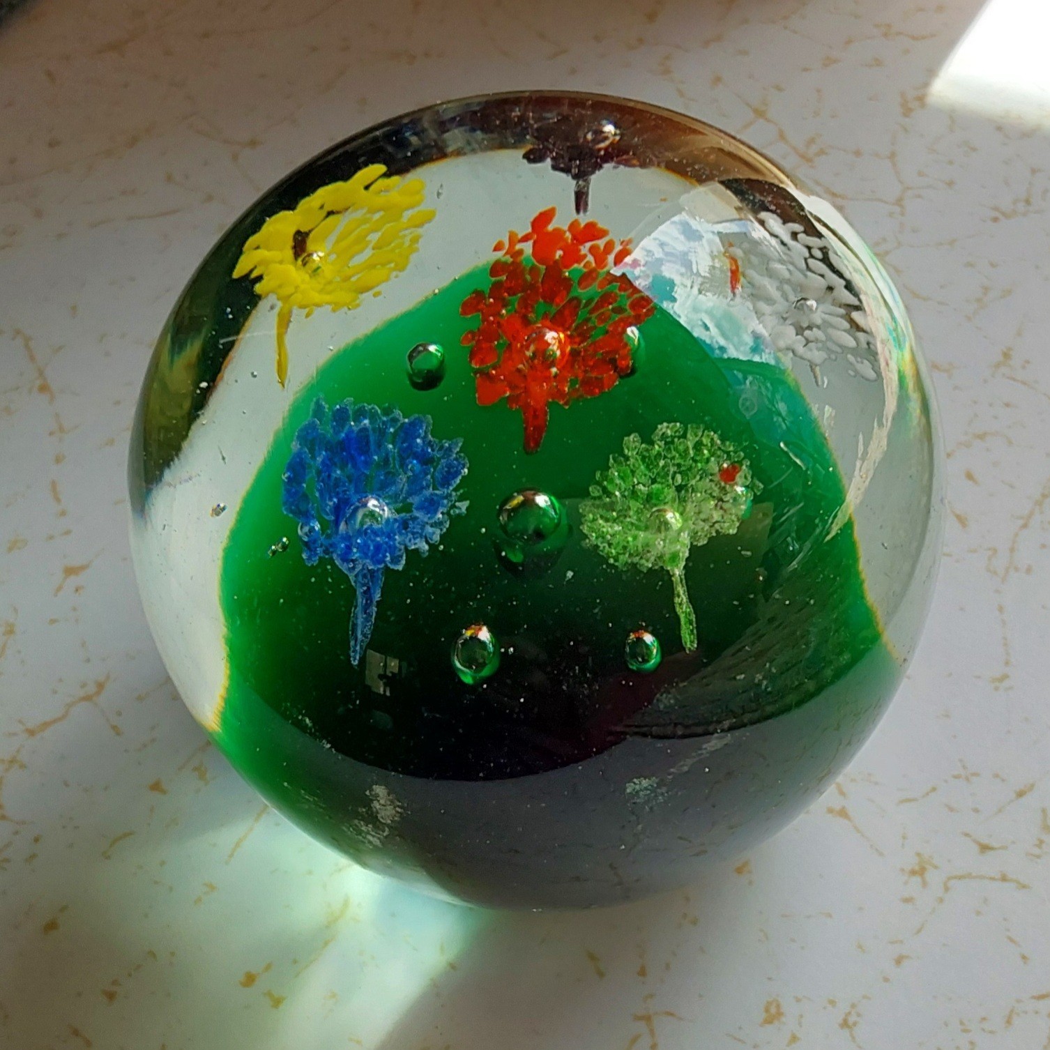 Art Glass PAPERWEIGHT Multicolored Planted Flower Patch