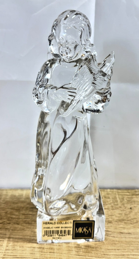 Vintage Mikasa Herald Collection Glass Angel with Harp Figurine Germany Crystal