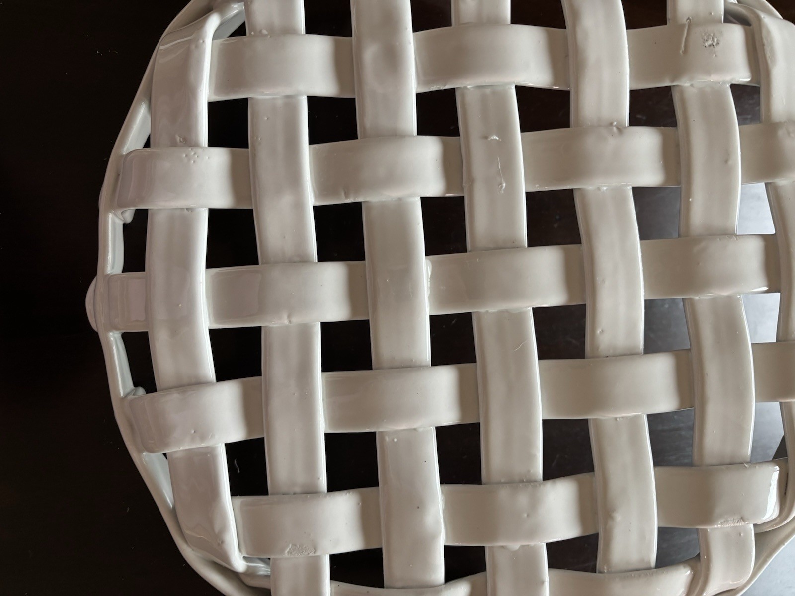 Vintage Italian White Woven Ceramic Basket Bowl with Handles – Hand-Painted