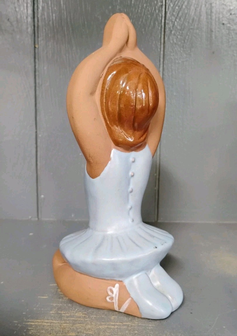 Jie Pottery Sweden Handcrafted Ballerina Brown Hair Blue Dress Rose Figurine