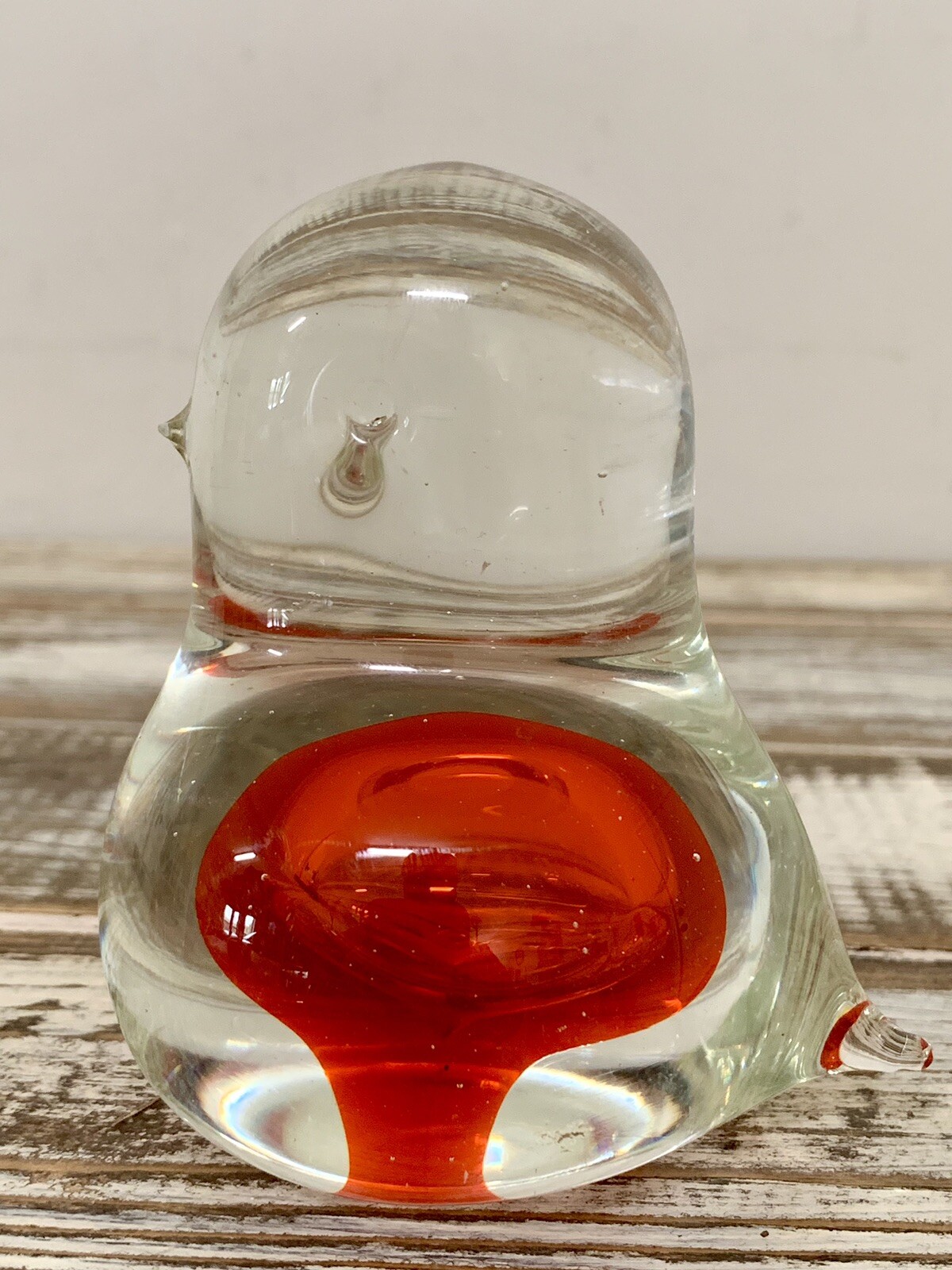VTG 1966 Hong Horizons Japan Hand Blown Glass Bird W/Orange Bubble Paper Weight