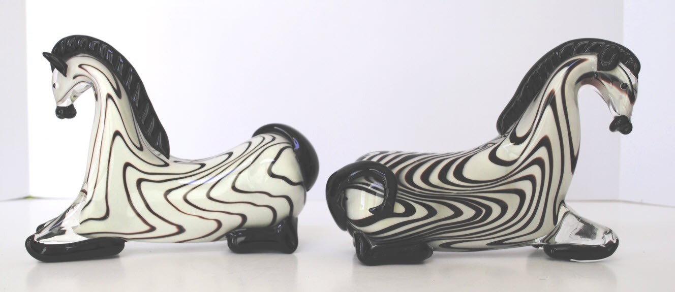 A Pair of Matching Art Glass Langham England Zebra Figurines Excellent Condition